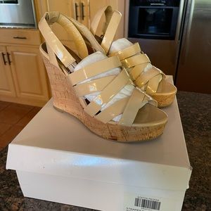 Boston Proper Strappy Patent Wedge shoe in nude - size 7 M